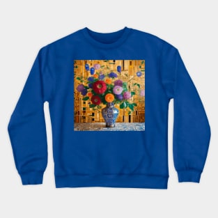 Colorful Bouquet of Flowers in an Ornamental Geometric Vase Crewneck Sweatshirt